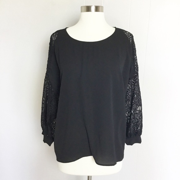 C Wonder Lace Top Size M Black Lace Sleeves Top - Picture 2 of 5